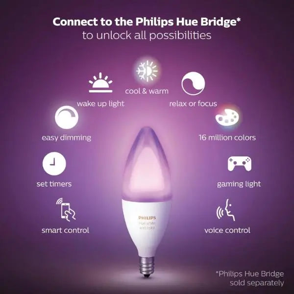 Philips Hue White And Colour Ambience E14 Candle Single bulbs 2 Pack Philips