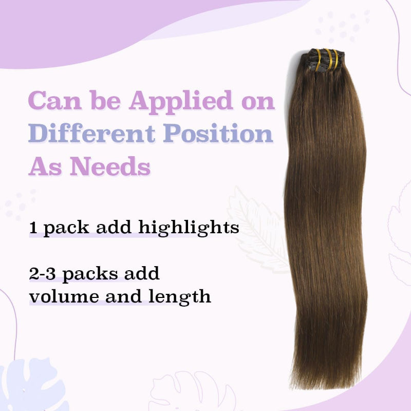 Sindra Clip In Human Hair Extensions 16 Inch 100g 6pcs Medium Brown Straight - New The Outlet Shop
