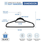 1ABOVE 50 Pack Velvet Hangers 44cm Black Non-Slip Heavy Duty Suit Hangers with Tie Bar & Swivel Hooks - Damaged Box