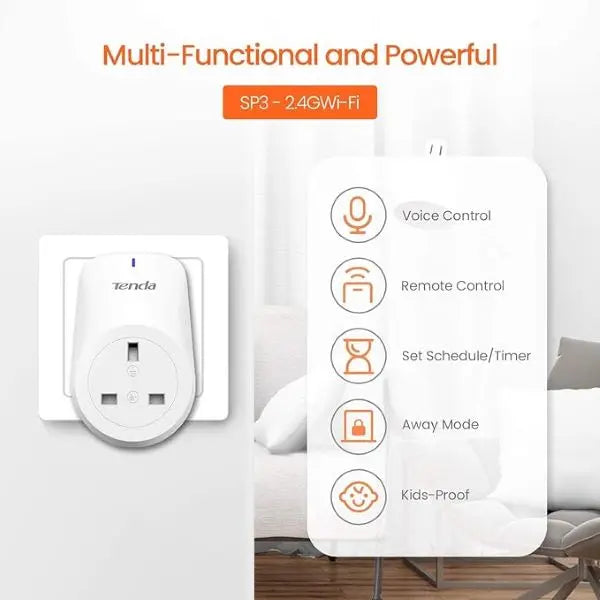 Tenda SP3 Smart Plug WiFi Timer Plug Compatible with Amazon Alexa & Google Home Tenda