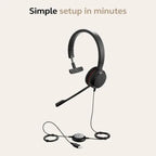Jabra Evolve 20 Mono Microsoft Certified Passive Noise Cancellation Headset - New Jabra