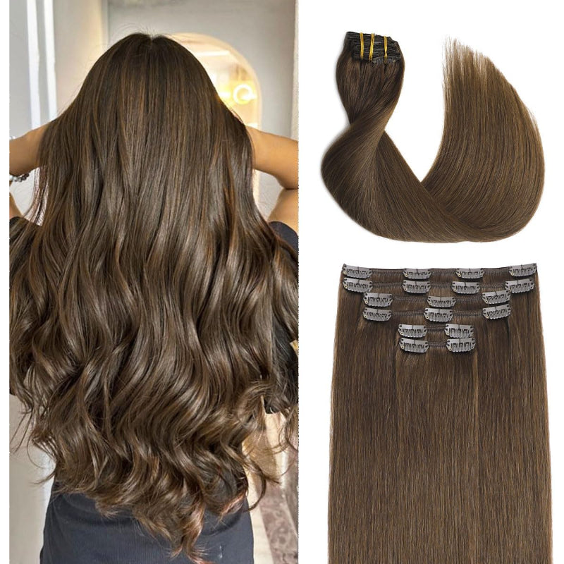 Sindra Clip In Human Hair Extensions 16 Inch 100g 6pcs Medium Brown Straight - New The Outlet Shop