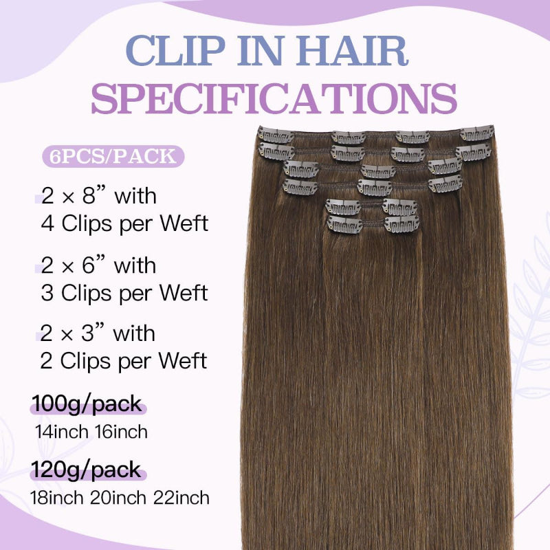Sindra Clip In Human Hair Extensions 16 Inch 100g 6pcs Medium Brown Straight - New The Outlet Shop