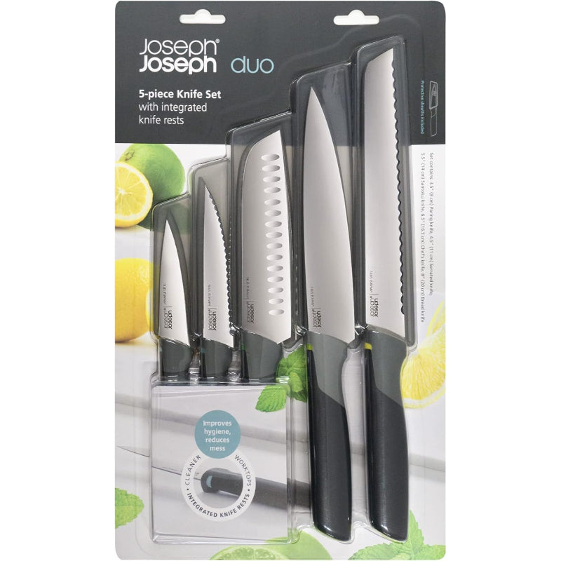 Joseph Joseph Duo 5 Piece Elevate Kitchen Knife Set Black Silver Set - New Joseph Joseph