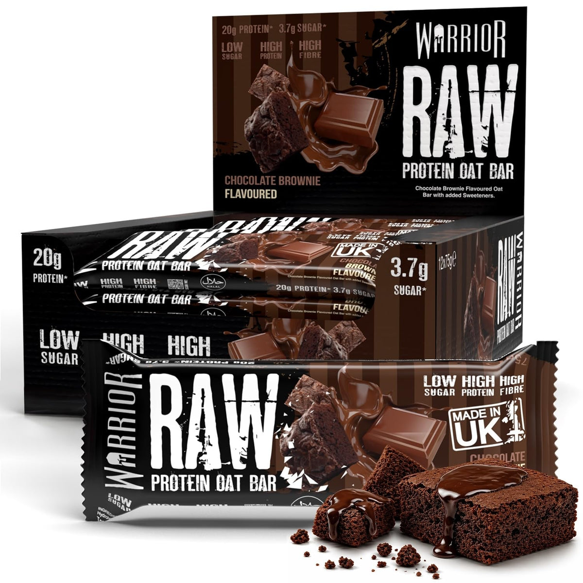 Warrior RAW Protein Bars - Oat Chocolate Brownie Flapjack - High Protein Snack - 12 x 75g Pack - New - BBE 08/2027