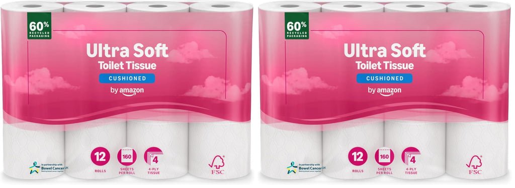 by Amazon Ultra Soft Toilet Tissue, 4-ply, 48 Rolls (4 Packs of 12), 160 Sheets per Roll, FSC Certified - Very Good