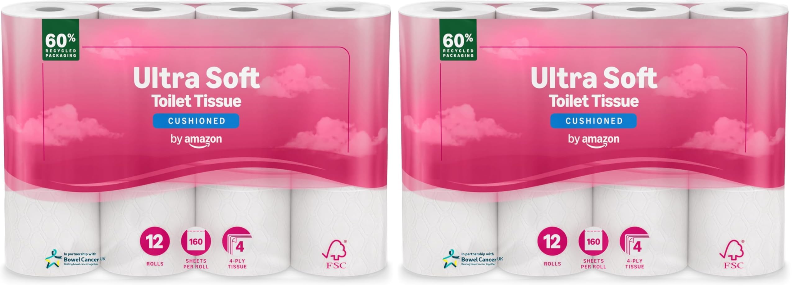 by Amazon Ultra Soft Toilet Tissue, 4-ply, 48 Rolls (4 Packs of 12), 160 Sheets per Roll, FSC Certified - Very Good