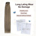 XDhair Clip In Human Hair Extensions 18 Inch Ash Brown 120g 6pcs - New XDhair