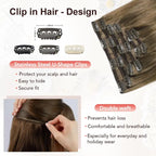 XDhair Clip In Human Hair Extensions 18 Inch Ash Brown 120g 6pcs - New XDhair