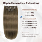 XDhair Clip In Human Hair Extensions 18 Inch Ash Brown 120g 6pcs - New XDhair