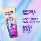 Aussie Oh My Gloss Hydrating Giftset: Shampoo 300ml, Conditioner 200ml, Lightweight Leave-in Serum 160ml. Moisture & Shine Booster for Dull, Dry Hair, with Jojoba, Safflower, Macadamia Nut Oils - Damaged Box