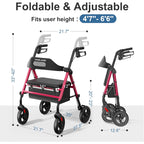 Homland Foldable Rollator Walker with Seat 8" Wheels 350lb Adjustable Red - Like New Homland
