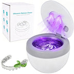 TechKen Ultrasonic Retainer Cleaner - 45kHz Dental Machine with UV Light - Portable for Dentures, Aligner, Mouthguard - White Gray - Damaged Box