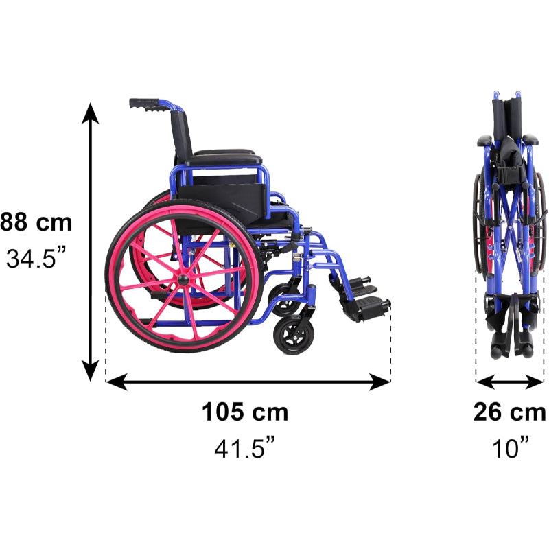 PEPE Kids Wheelchair Self Propelled Foldable Lightweight Steel Pink - New PEPE Mobility