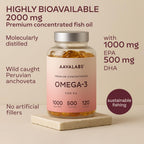 Aavalabs Omega 3 Fish Oil 2000mg per Daily dose (2 softgels) - 1000mg EPA + 500 mg DHA per dose - High Strength Omega 3 Fatty Acids Supplements - Molecularly Distilled - 120 Capsules - 60 Days Supply - BBE 03/2028
