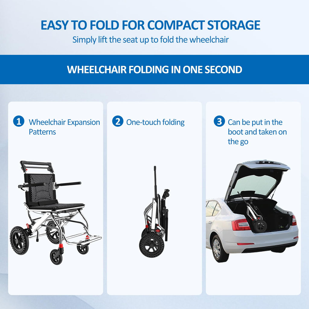 12 Inch Ultra Lightweight Wheelchairs for Adults,Wheelchairs Folding Lightweight with Handbrake and Swing-Away Footrest,45cm Widened Seat Travel Wheelchair with Storage Bag,No Assembly Required - Damaged Box