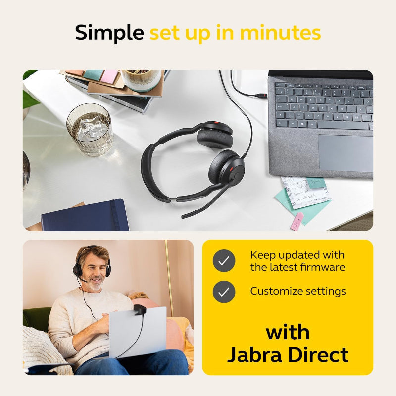 Jabra Evolve2 50 Wired Stereo Headset – Noise-Cancelling Microphones, Comfortable & Professional - New Jabra