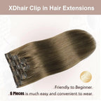 XDhair Clip In Human Hair Extensions 18 Inch Ash Brown 120g 6pcs - New XDhair