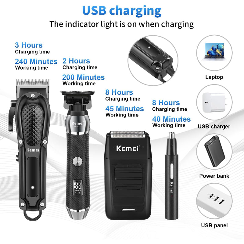 KEMEI Professional Hair Clippers Cordless Barber Trimmer Grooming Kit USB - Like New The Outlet Shop