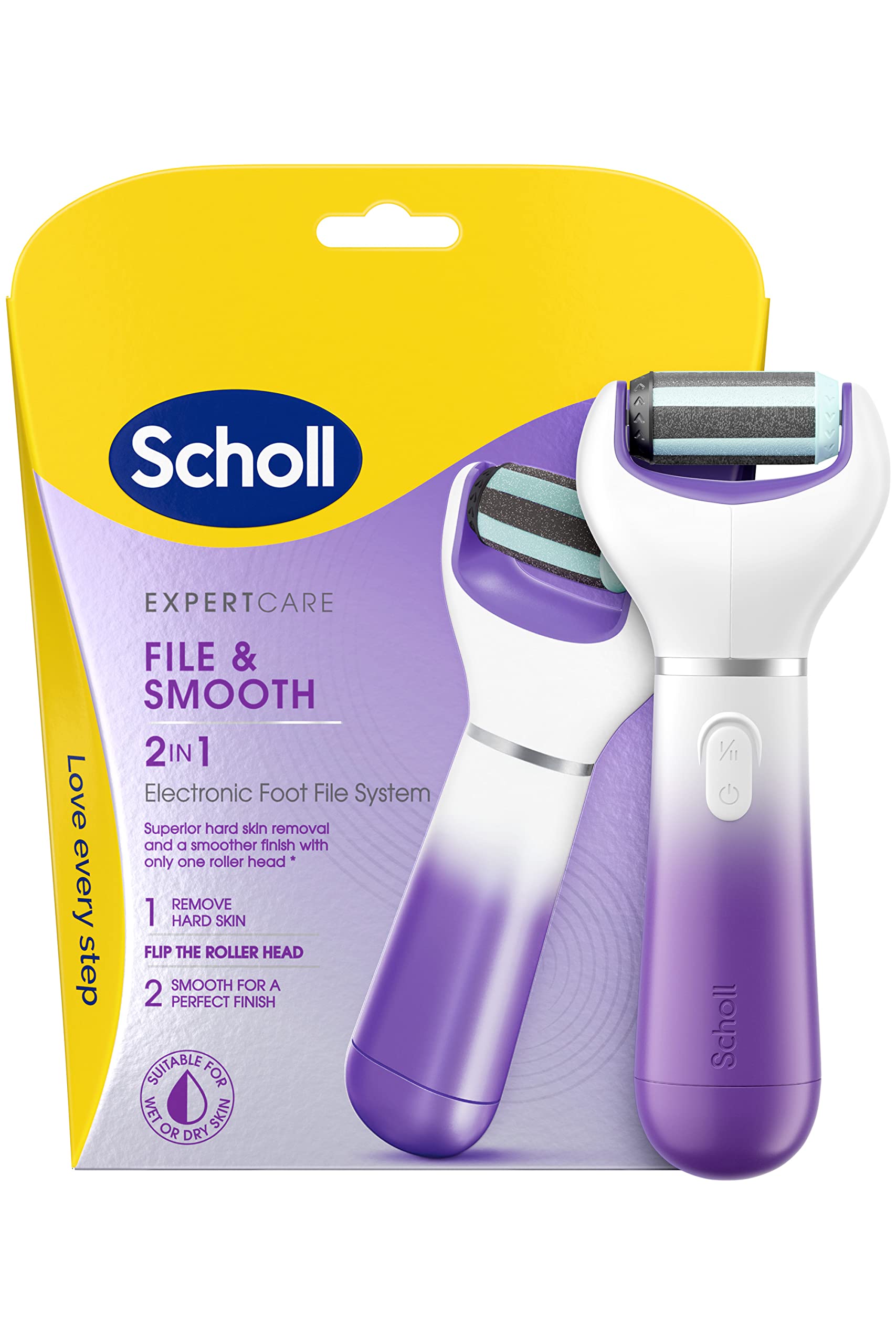 Scholl ExpertCare 2-in-1 File & Smooth Dual Speed Electric Foot File Pedi Hard Skin Callus Removal Battery Operated - Damaged Box