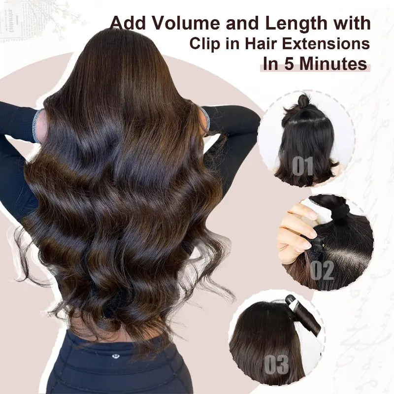 XDhair Clip In Human Hair Extensions 18 Inch Ash Brown 120g 6pcs - New XDhair