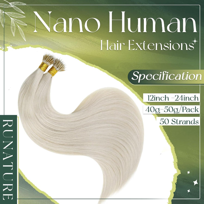 RUNATURE Nano Hair Extensions 20 Inch Human Hair Blonde #800 50g - Like New RUNATURE