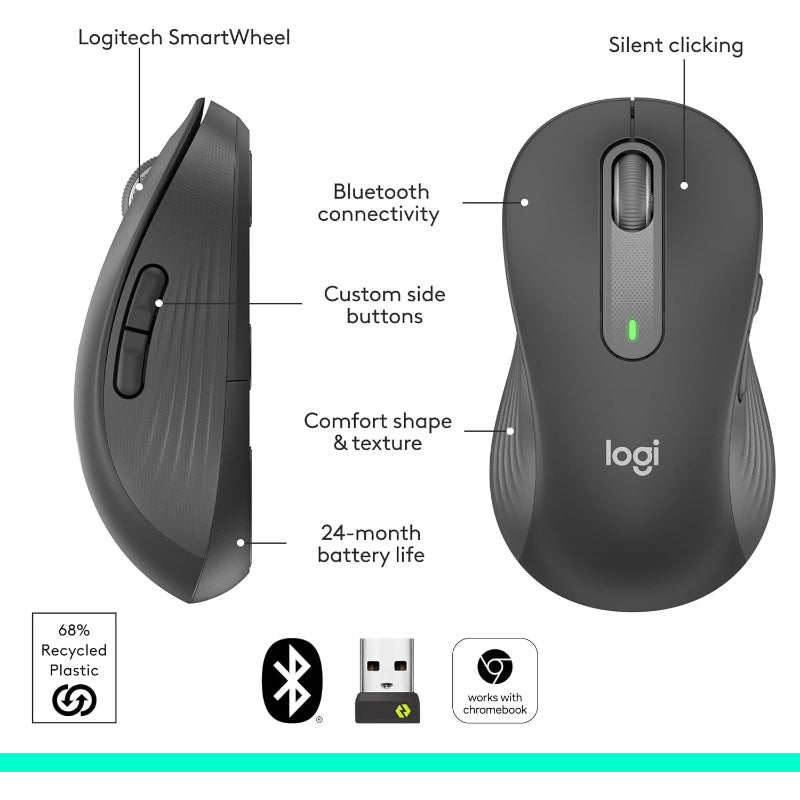 Logitech Signature M650 L Left Wireless Mouse for Large Left Hand Grey - New Logitech
