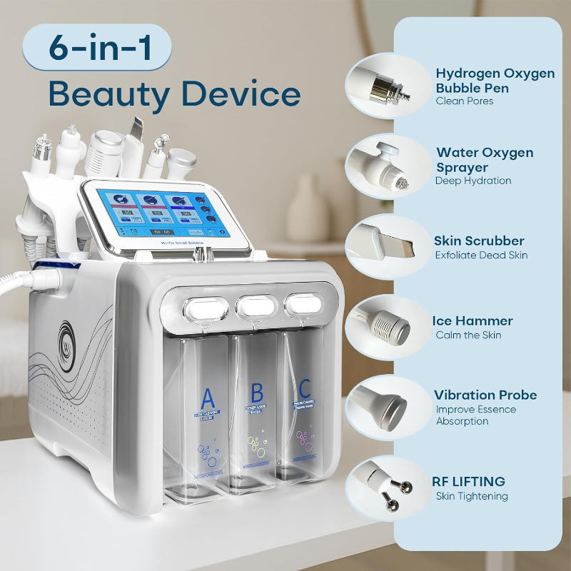 Hydrogen Oxygen 6-in-1 Facial Machine LED Aqua Hydrodermabrasion Skin Care RF attachment not included - Like New Jargrovs