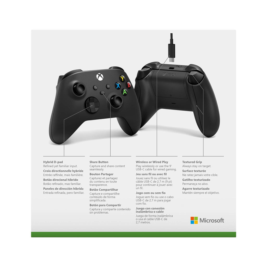 Xbox Wireless Controller with USB-C Cable for Xbox Series X S Xbox One and Windows PC Gaming - Carbon Black - 2.7m Wired Connection Lead