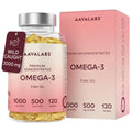 Aavalabs Omega 3 Fish Oil 2000mg per Daily dose (2 softgels) - 1000mg EPA + 500 mg DHA per dose - High Strength Omega 3 Fatty Acids Supplements - Molecularly Distilled - 120 Capsules - 60 Days Supply - BBE 03/2028