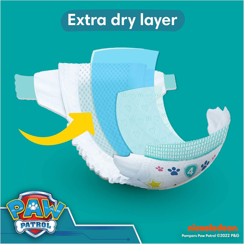Pampers Baby-Dry Size 4 Paw Patrol 222 Nappies 9-14kg Monthly Pack Leak Protection Night Comfort - Like New Pampers