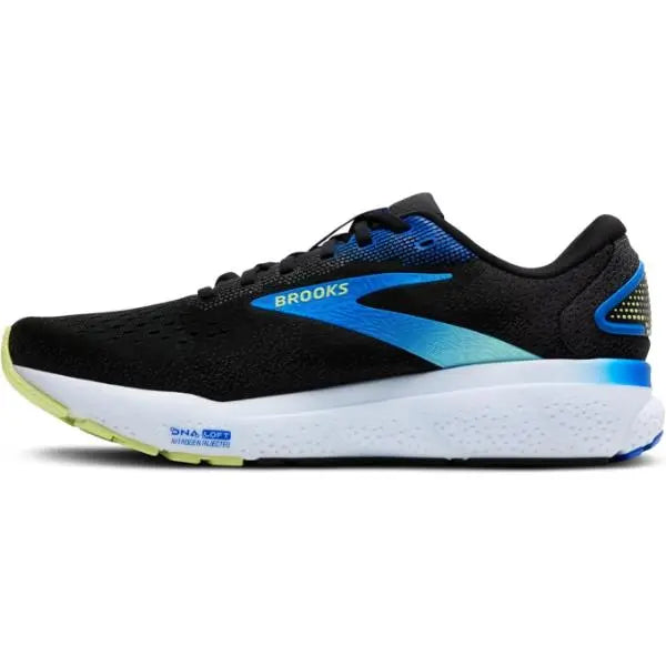 Brooks Ghost 16 Mens Running Trainer UK Size 8 Black / Cobalt / Neo Yellow - New Brooks