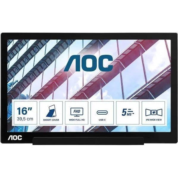 AOC i1601P-16 " LCD Portable Monitor FHD USB-C 60Hz Smart Cover Auto Pivot Ultra Light (Used) AOC