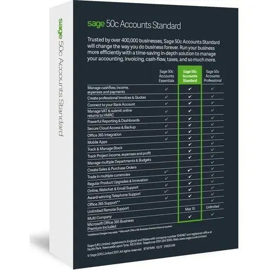 Sage 50c Accounts Standard 1 Year With 365 Business Sage