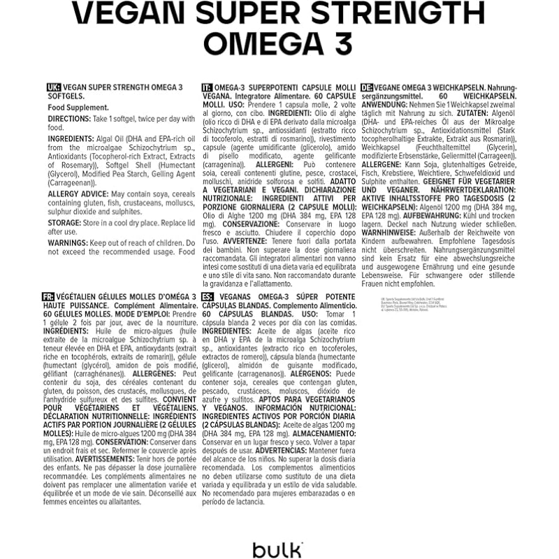 Bulk Vegan Super Strength Omega 3 Softgels 60 Capsules Plant Based Exp 03/28 - New Bulk
