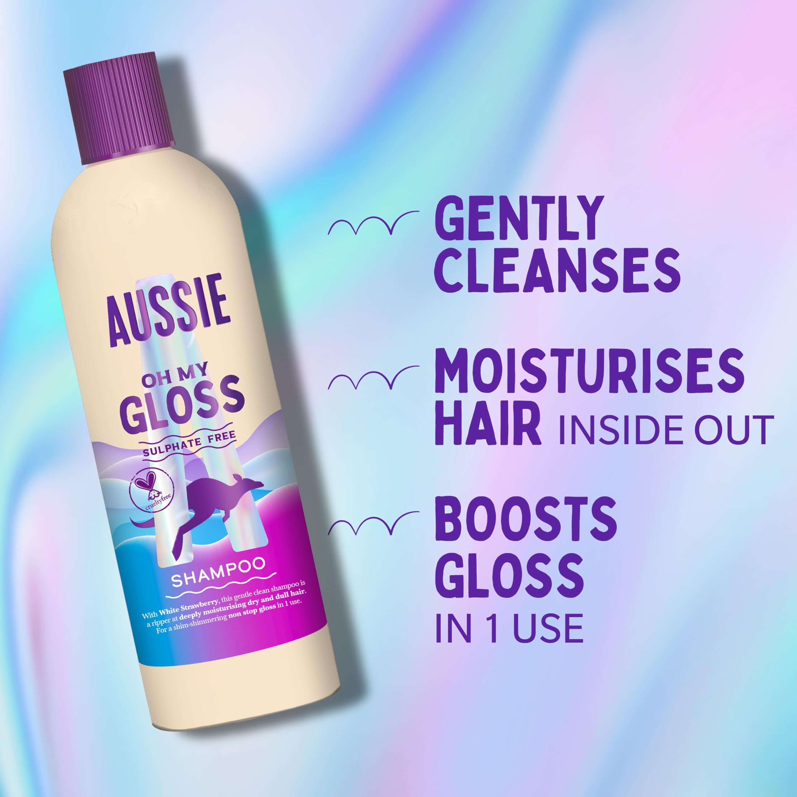 Aussie Oh My Gloss Hydrating Giftset: Shampoo 300ml, Conditioner 200ml, Lightweight Leave-in Serum 160ml. Moisture & Shine Booster for Dull, Dry Hair, with Jojoba, Safflower, Macadamia Nut Oils - Damaged Box