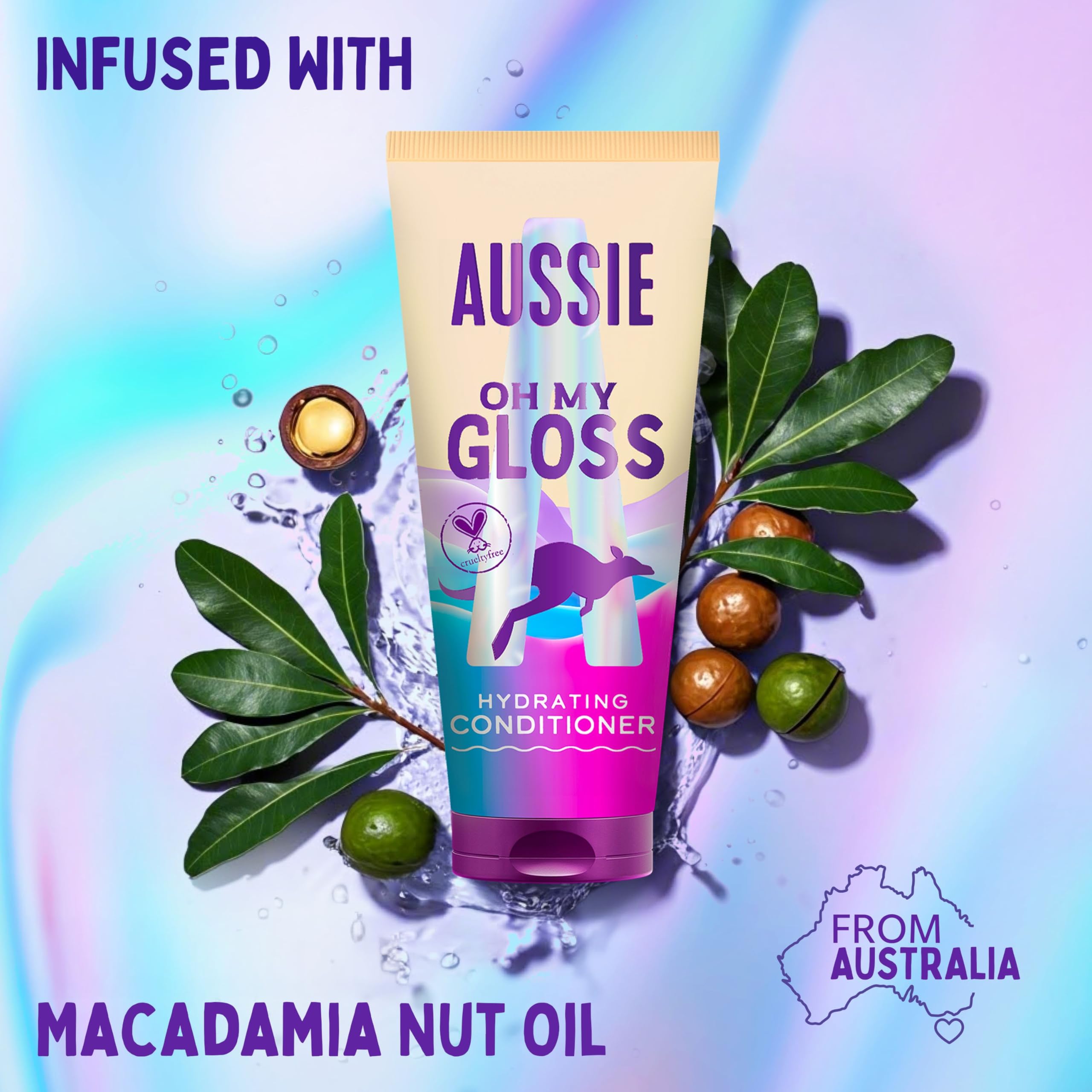 Aussie Oh My Gloss Hydrating Giftset: Shampoo 300ml, Conditioner 200ml, Lightweight Leave-in Serum 160ml. Moisture & Shine Booster for Dull, Dry Hair, with Jojoba, Safflower, Macadamia Nut Oils - Damaged Box