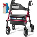 Homland Foldable Rollator Walker with Seat 8" Wheels 350lb Adjustable Red - Like New Homland