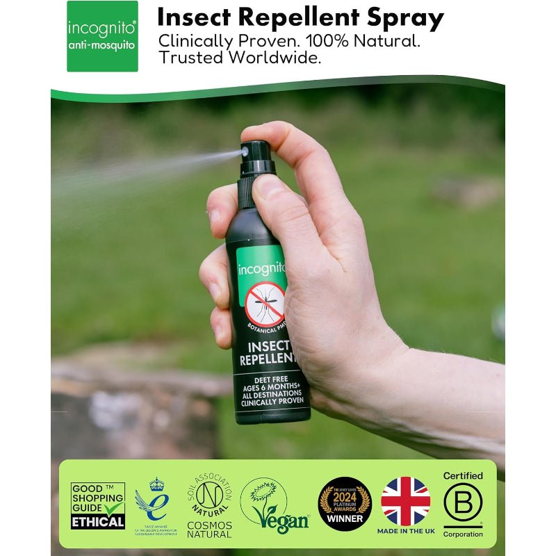 Incognito Insect Repellent Spray 100ml Natural DEET Free Mosquito Tick Protection - New Incognito