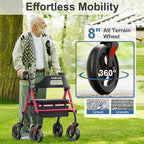 Homland Foldable Rollator Walker with Seat 8" Wheels 350lb Adjustable Red - Like New Homland