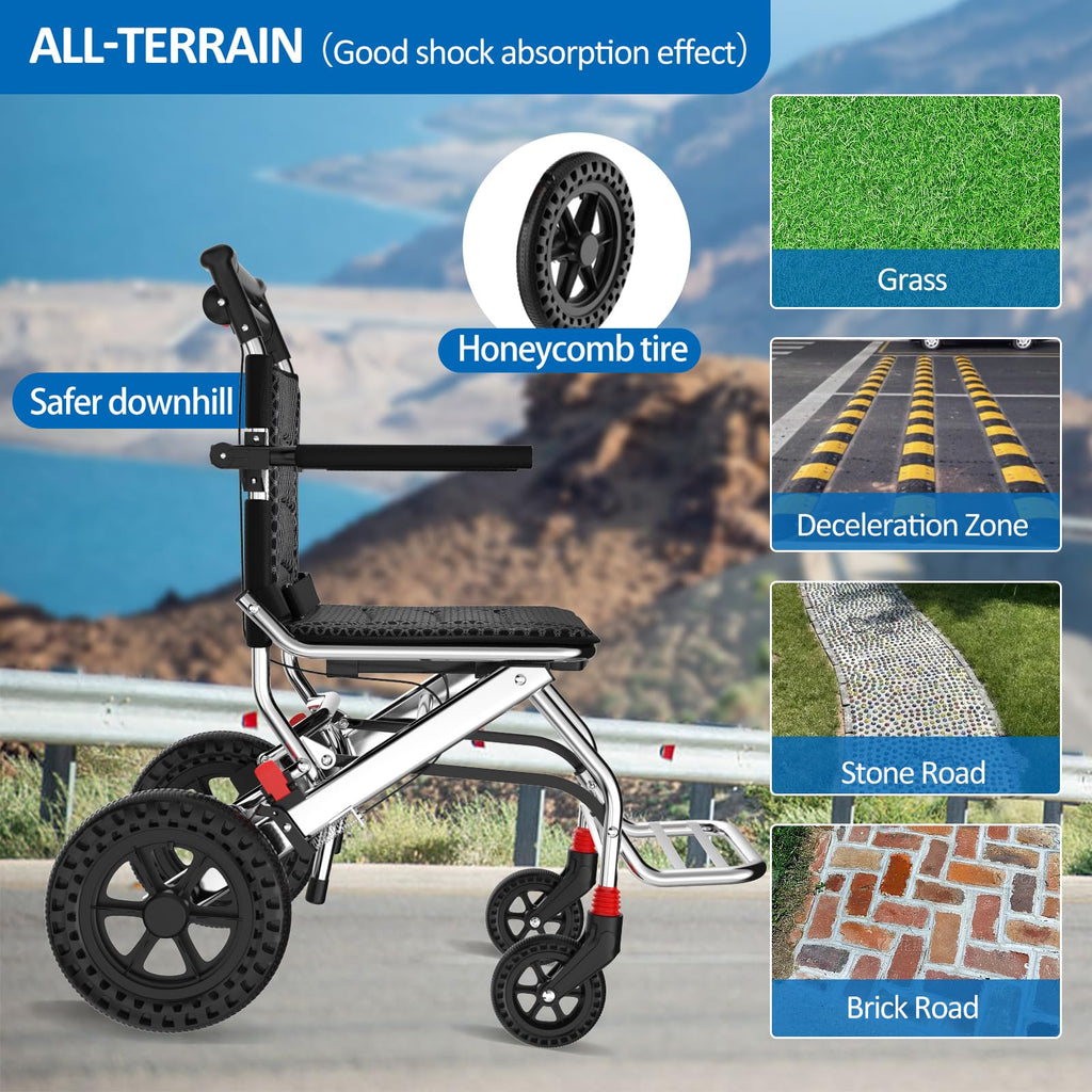 12 Inch Ultra Lightweight Wheelchairs for Adults,Wheelchairs Folding Lightweight with Handbrake and Swing-Away Footrest,45cm Widened Seat Travel Wheelchair with Storage Bag,No Assembly Required - Damaged Box