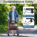 Homland Foldable Rollator Walker with Seat 8" Wheels 350lb Adjustable Red - Like New Homland