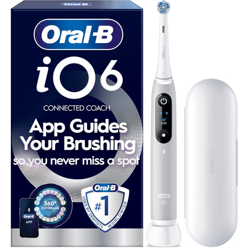 Oral-B iO6 Electric Toothbrush Grey Opal 5 Modes Whitening Travel Case Adult Rechargeable Toothbrush 2 Pin Plug - New Oral-B