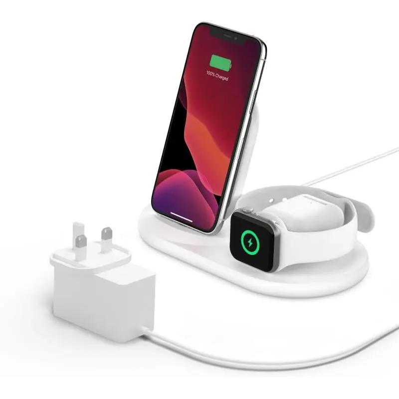Belkin 3-In-1 Wireless Charging Dock 7.5W For iPhone Apple Watch Airpods - White - New Belkin