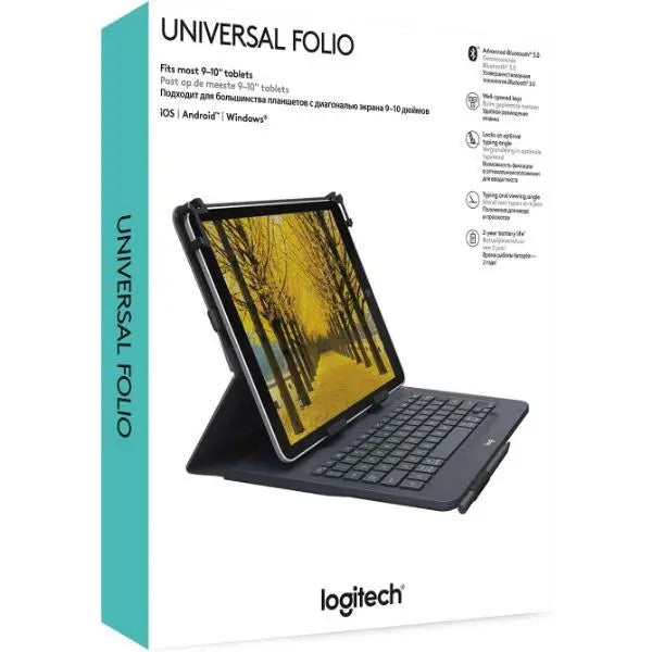 Logitech 10" Universal Folio iPad Tablet Case with Bluetooth Keyboard Cover - Refurbished Logitech