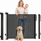 Rainberg Retractable Stair Gate - 150cm Wide, 80cm Tall, Black - Baby Pet Safety Barrier, One Hand Operated Child Gate - Very Good