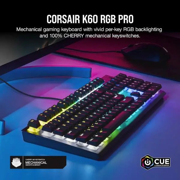 Corsair K60 RGB Pro Mechanical Gaming Keyboard Cherry MV Keyswitch PC Mac Xbox One UK - New Corsair