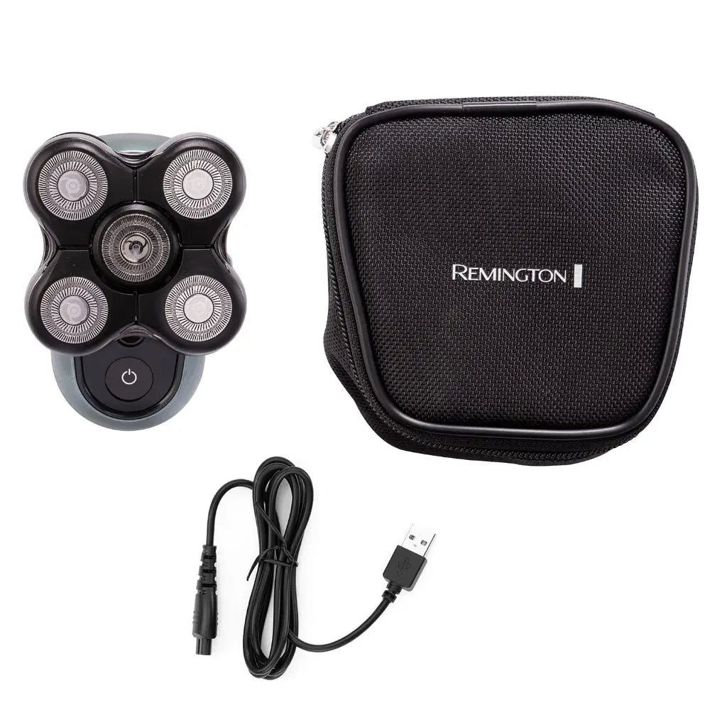 Remington RX7 Electric Head Shaver for Bald Men (Cordless, 60-Min Usage, USB, 5 Cutting Heads Skin Close Results (0.2mm), Turbo, Wet & Dry, Easy Clean, Waterproof, Pop-up Trimmer, Travel Pouch) XR1600 - Damaged Box Remington