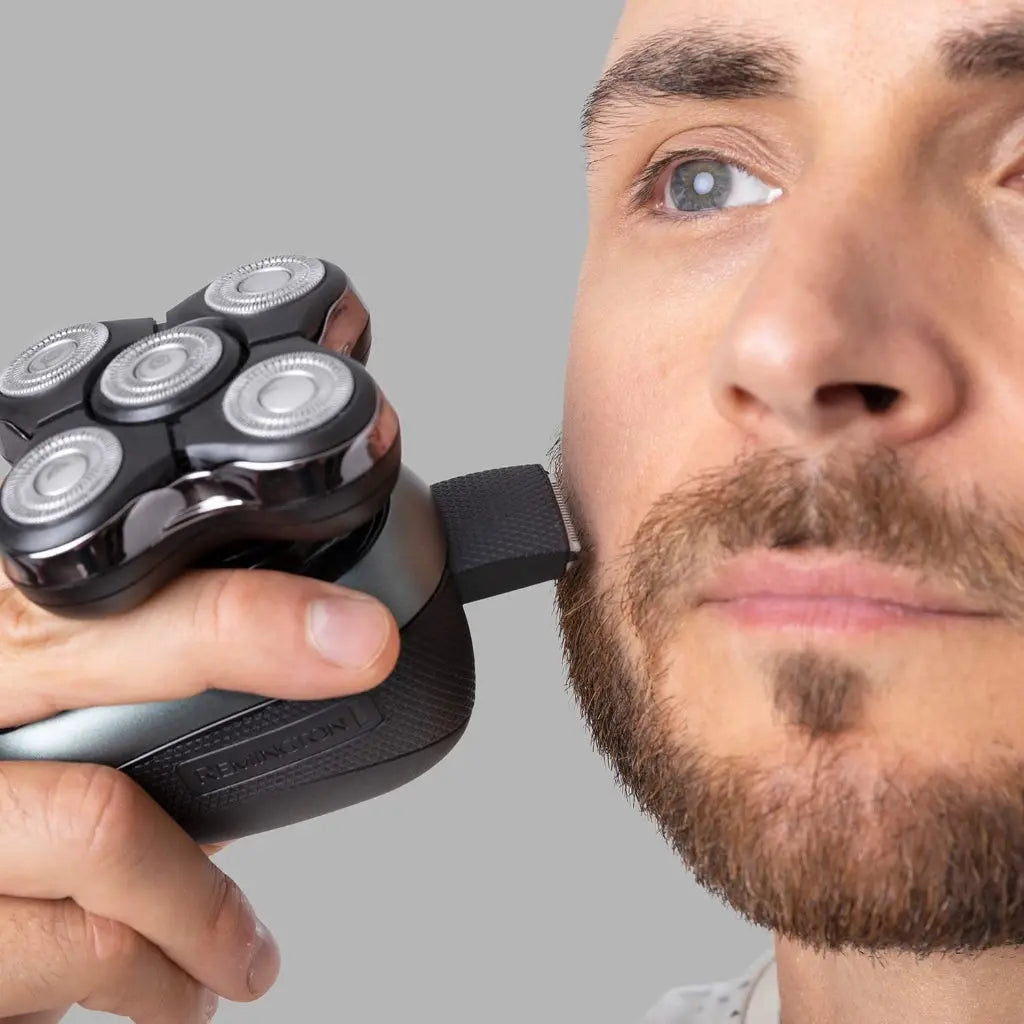 Remington RX7 Electric Head Shaver for Bald Men (Cordless, 60-Min Usage, USB, 5 Cutting Heads Skin Close Results (0.2mm), Turbo, Wet & Dry, Easy Clean, Waterproof, Pop-up Trimmer, Travel Pouch) XR1600 - Damaged Box Remington