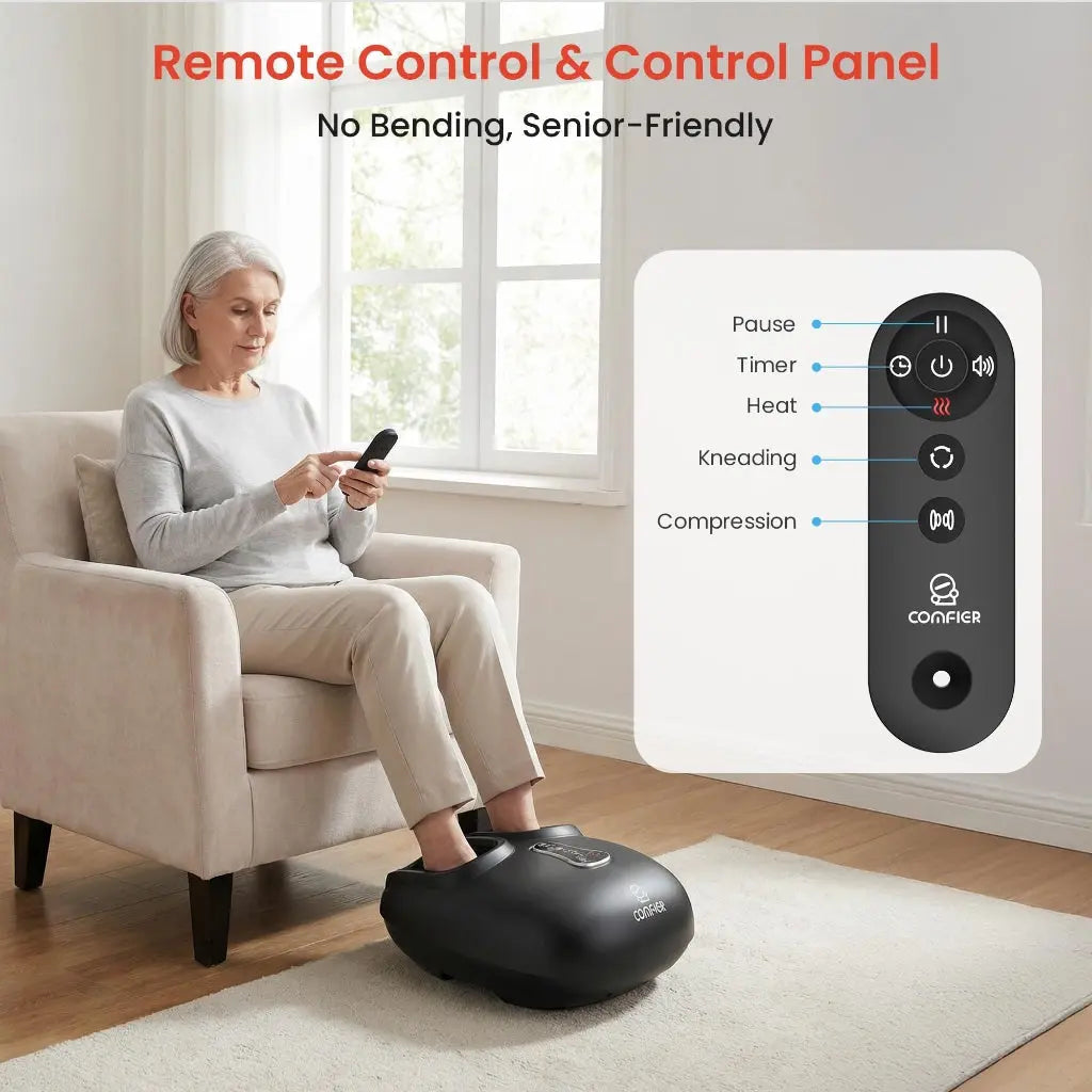 COMFIER Foot Massager with Shiatsu, Deep Kneading, Vibration, Rolling, Compression, Heated Foot Comfort Device for Plantar Fasciitis, Multi Modes Settings, Remote Control, Birthday Gifts for Women Men - Very Good COMFIER